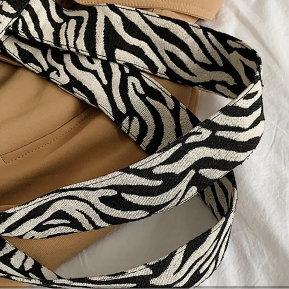 Large Zebra Tote Bag Black White Commuter Travel Minimalist Chic Fabric